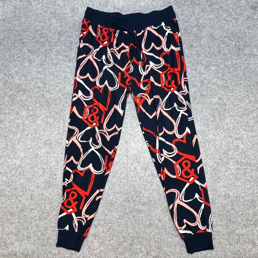 Agnes & Dora Heart Print Jogger Pants Navy Cozy Lounge Drawstring Womens Large - Picture 2 of 6